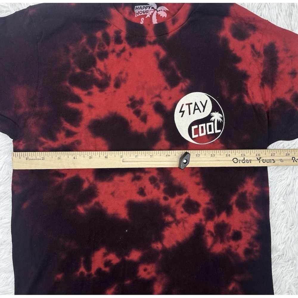 Happy Hour Shades Tie-Dye Graphic T-Shirt Cool Black Red Size M Logo 100% Cotton - Picture 3 of 7